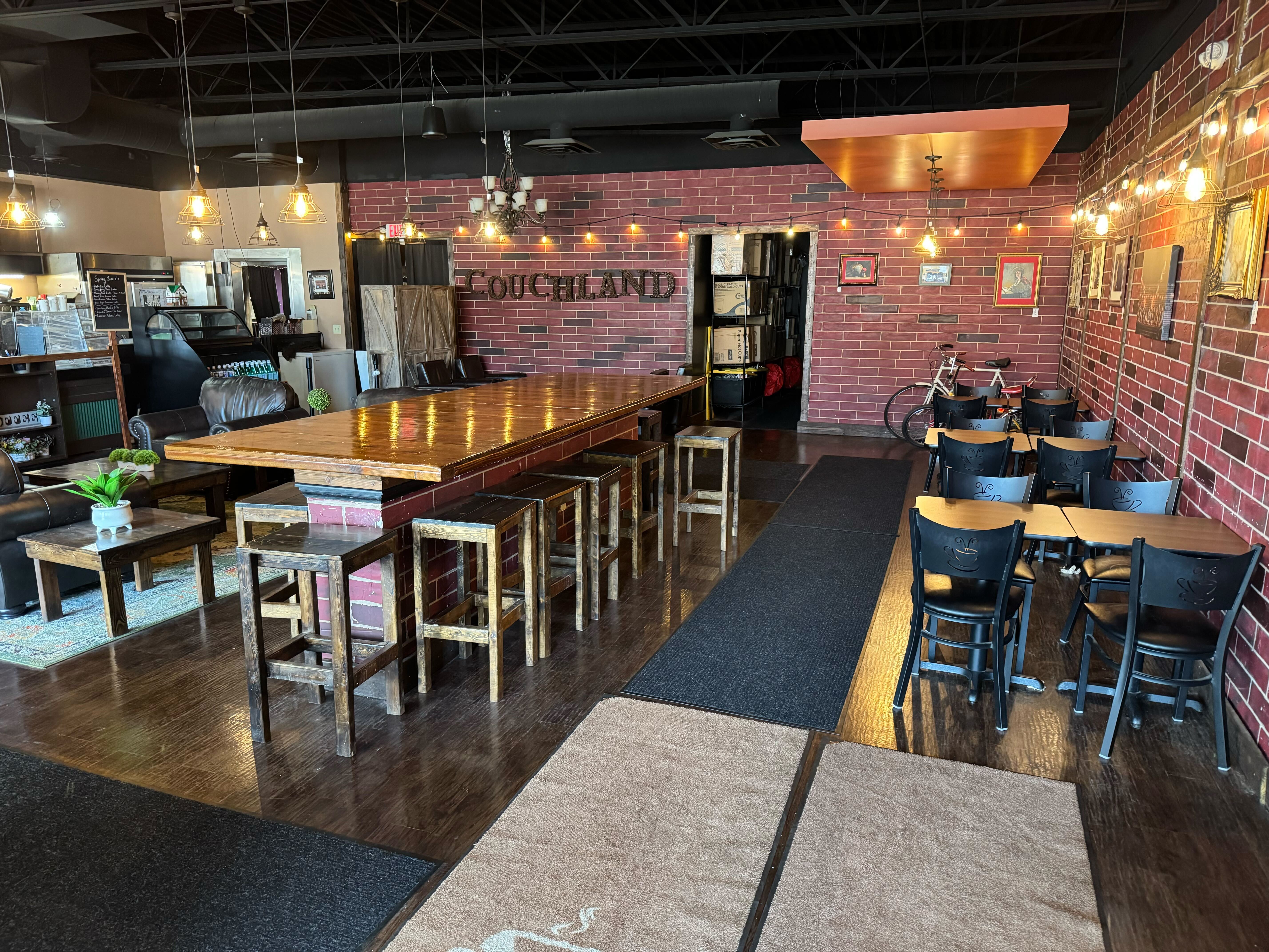 The bar communal table at CouchLand Coffee House